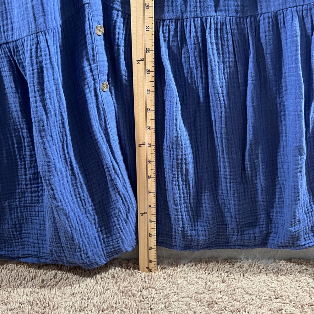910 |Marine Layer Double Gauze Tiered Button Front Boho Midi Dress Blue Womens M - Picture 5 of 10